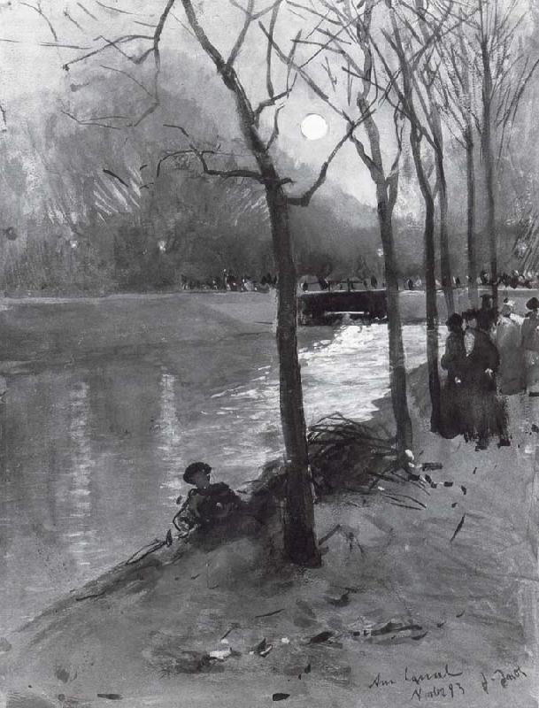 Ludwig von Hofmann At the country defense canal in the zoo in moonlight